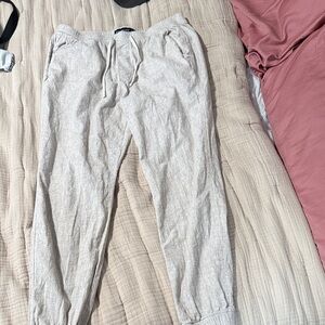 Abercrombie & Fitch Light Beige linen Drawstring jogger